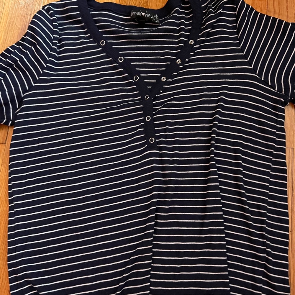 Blue and white button t shirt